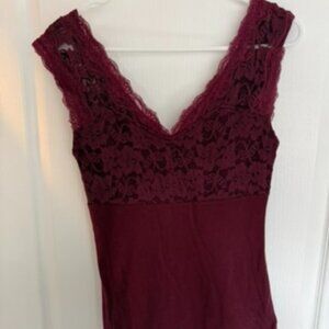 Express Burgundy Lace Trim Tank Top